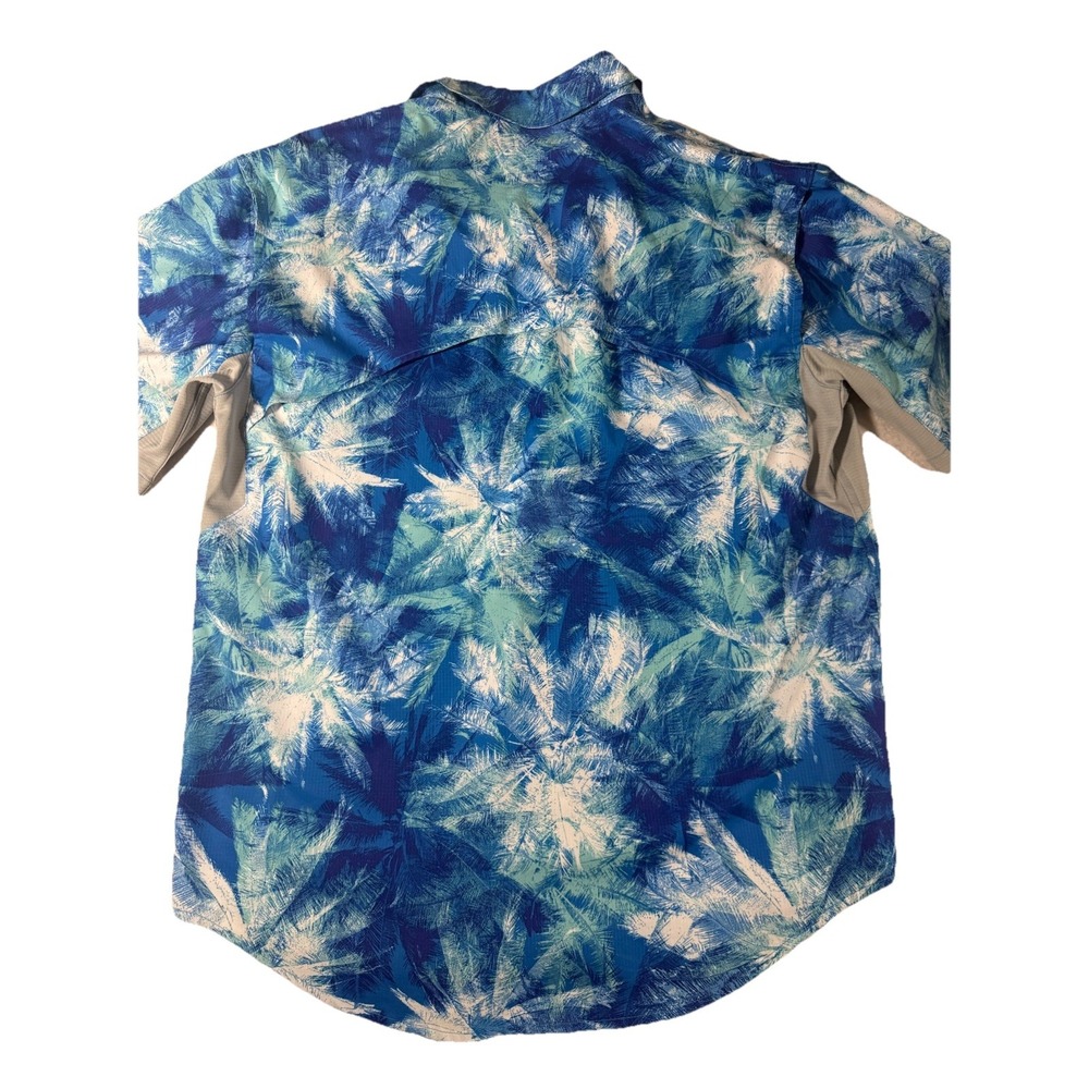 Reel Legends Mariner II Men's M Fishing Shirt Blue Palm Print Vented Short Sleev